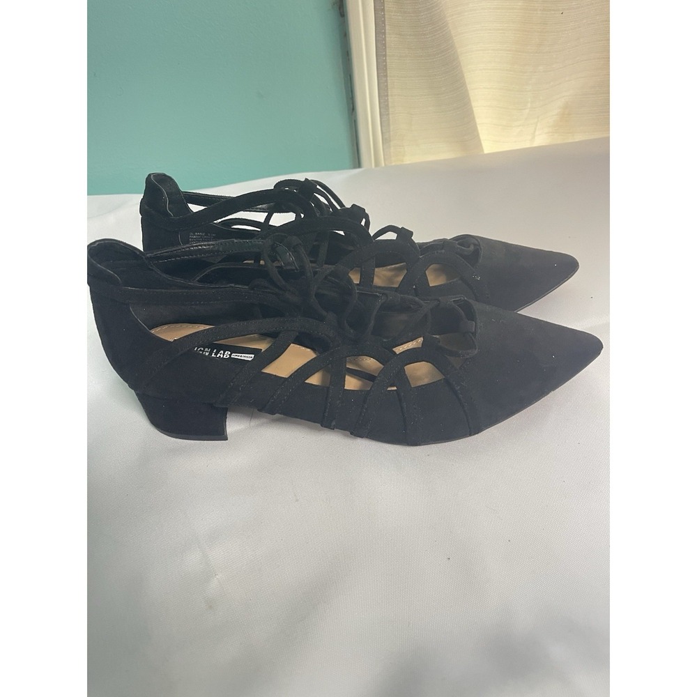 Design Lab By Lord & Taylor Black  Suede Upper Heels‎ Lace Shoe Size 9.5 BinC